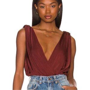 Free People Deep Burgundy Draped V-Neck Bodysuit
